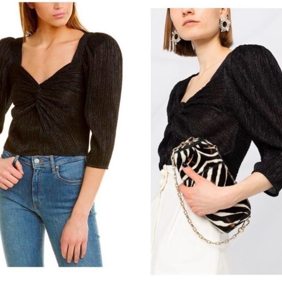 IRO Dollie Twist Front Short Sleeve Metallic Crop Top Blouse Size 10 NEW - Picture 5 of 11